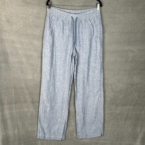 Athleta Pants - Athleta Pants Womens 8T Blue Linen Retreat Wide Leg Resort Beach Coastal Preppy